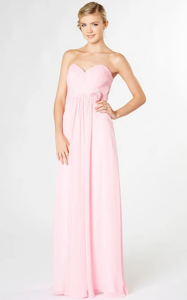 Long Sweetheart Empire Criss-Cross Chiffon Bridesmaid Dress With Flower And Corset Back