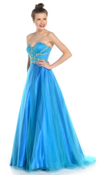 Sheath Sleeveless Beaded Sweetheart Tulle Prom Dress