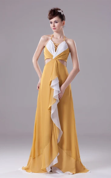 Appliques A-Line V-Neck Side Draping Gown With Side Keyhole and Sweep Train