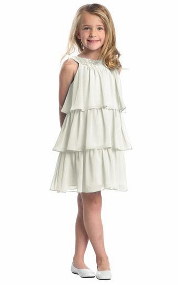 Embroideried Chiffon&Sequins Flower Girl Dress