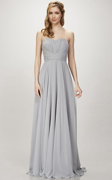 Floor-Length Sleeveless Sweetheart Ruched Chiffon Bridesmaid Dress