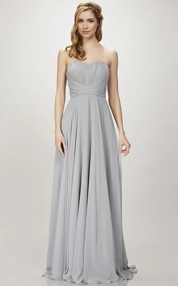 Floor-Length Sleeveless Sweetheart Ruched Chiffon Bridesmaid Dress