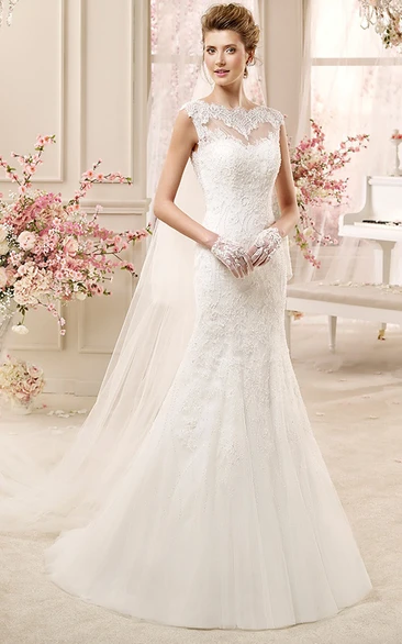 Scalloped-Neck Mermaid Wedding Dress With Illusive Design And Backless Style