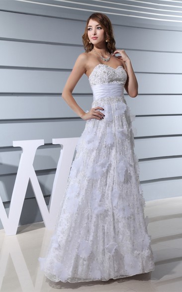 Floral A-Line Sweetheart Dress With Crystal Detailing