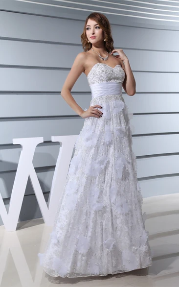 Floral A-Line Sweetheart Dress With Crystal Detailing