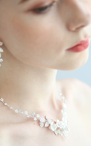 Trendy Bridal Rhinestone Beads Necklace and Earrings and Crown Jewelry Set