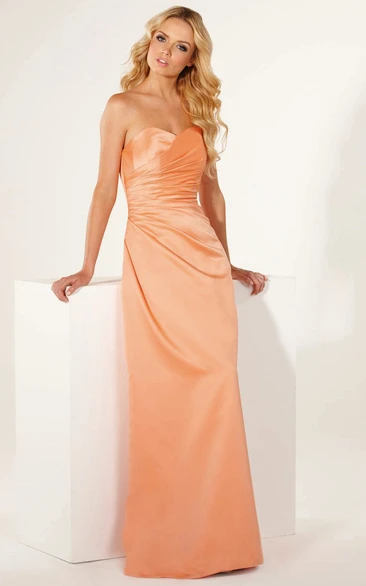 Sleeveless Sweetheart Side-Draped Satin Bridesmaid Dress With Lace-Up