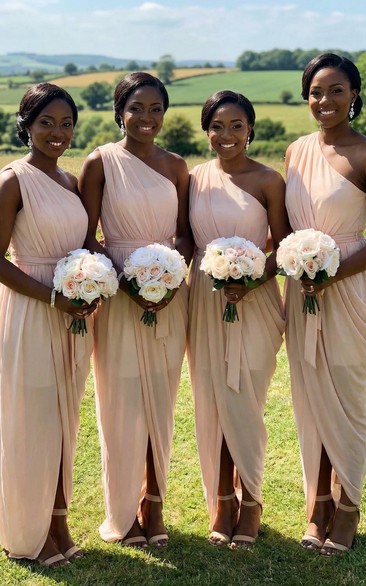 One-Shoulder Ruffled Chiffon Split Gown