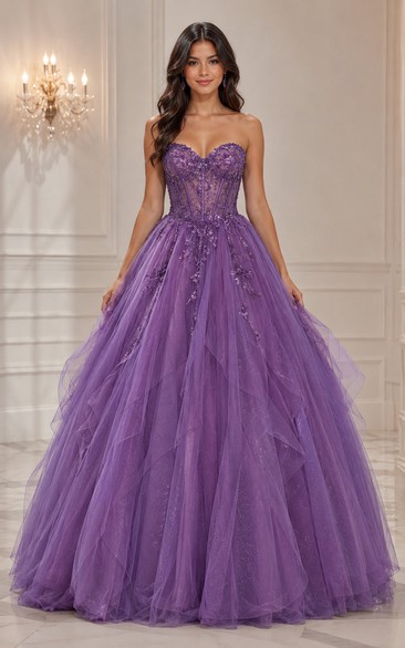 Lavender Strapless Corset Tulle Ball Gown