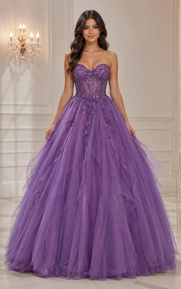 Lavender Strapless Corset Tulle Ball Gown