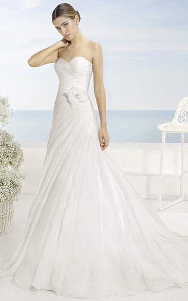 A-Line Floor-Length Sweetheart Organza Wedding Dress With Criss Cross And Cape