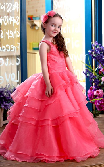Endearing Beaded A-Line Flower Girl Dress With Ruching and Tiers