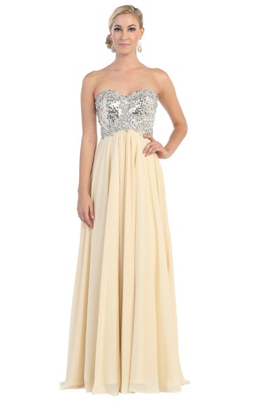 A-Line Sweetheart Sleeveless Chiffon Backless Dress With Sequins And Pleats