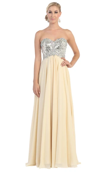 A-Line Sweetheart Sleeveless Chiffon Backless Dress With Sequins And Pleats