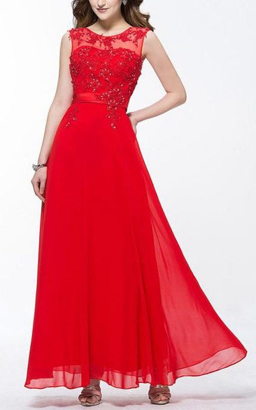 Graceful A-Line Jewel Beading Appliques Ankle-Length Prom Dress