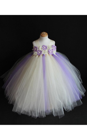 Floral Bodice Empire Tulle Ball Gown With Straps