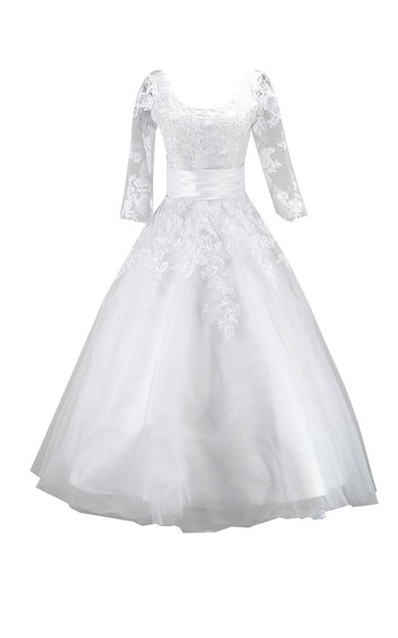 Long Sleeve Scoop Neck Long Appliqued Tulle Dress