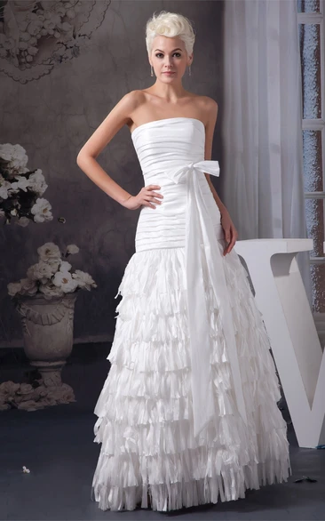 Strapless A-Line Ruched Tiers and Dress With Ribbon