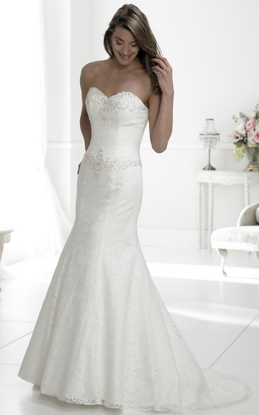 Mermaid Beaded Sweetheart Sleeveless Floor-Length Lace Wedding Dress