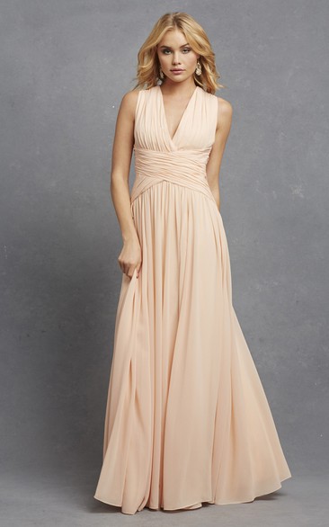 Sleeveless Chiffon V Neck Dress With Crisscross Ruching Dorris Wedding 7454