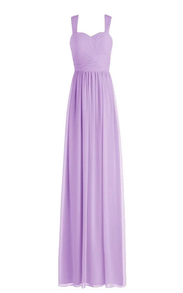 Simple Straps Ruched A-line Gown With Zipper Back