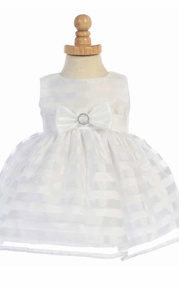 Tea-Length Split Bowed Split-Front Organza Flower Girl Dress With Ribbon