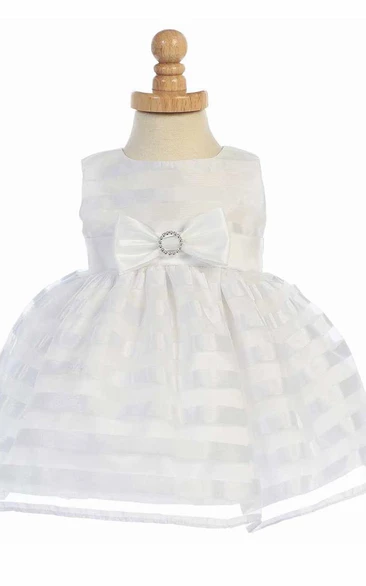 Tea-Length Split Bowed Split-Front Organza Flower Girl Dress With Ribbon