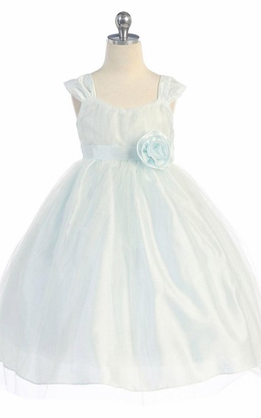 Tea-Length Straps Empire Tiered Tulle Flower Girl Dress