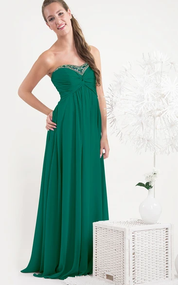Sweetheart Maxi Beaded Chiffon Bridesmaid Dress With Pleats And Corset Back
