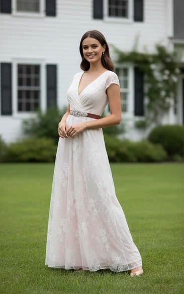 Simple Empire Lace Beach Gown