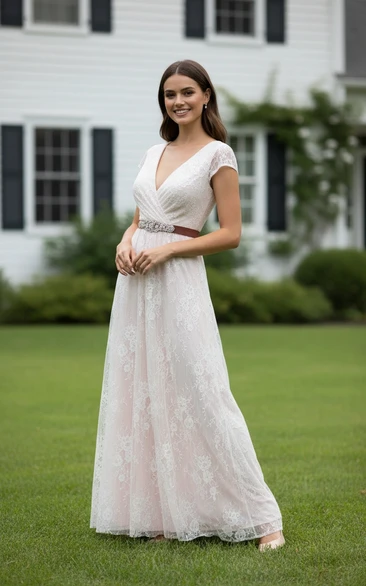 Simple Empire Lace Beach Gown
