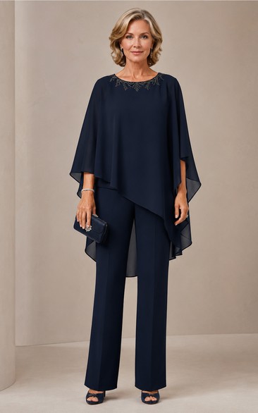 Dark Navy Cape Mother Pantsuit Dark Navy Jewel Jumpsuit Ankle-length