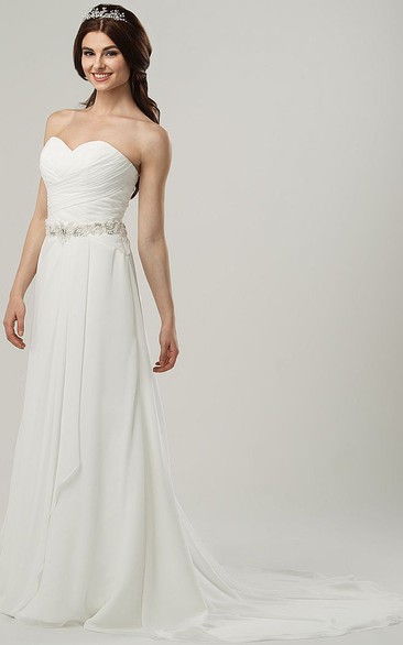 Floor-Length Sweetheart Criss-Cross Bowed Chiffon Wedding Dress