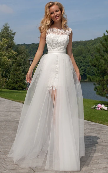 Sleeveless Scoop-Neck Maxi Tulle&Lace Wedding Dress With Keyhole
