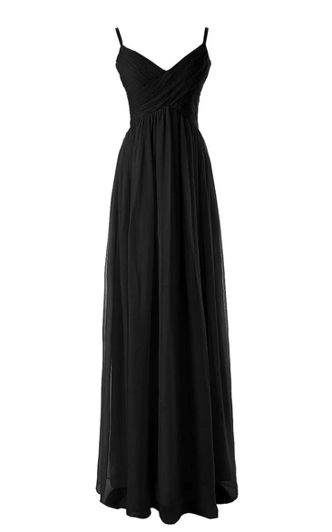 V-neck Chiffon Gown With Spaghetti Straps