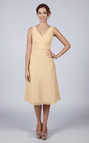 V Back V Back A-line Chiffon Short Dress Soft Cream