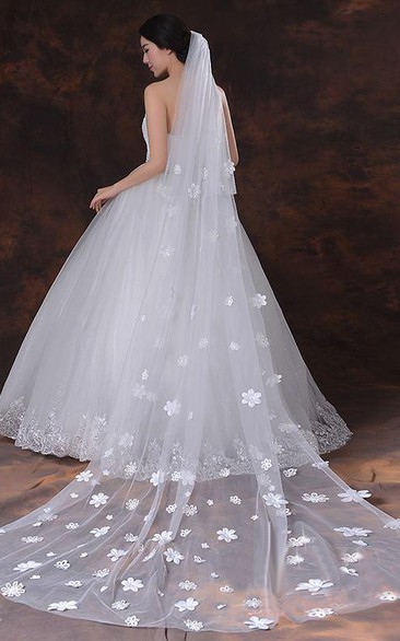 Latest Ethereal Style Cathedral Wedding Veil with Flower Appliques