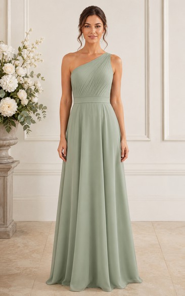 Sage One-Shoulder A-Line Chiffon Bridesmaid Dress