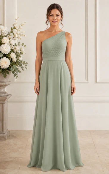 Sage One-Shoulder A-Line Chiffon Bridesmaid Dress