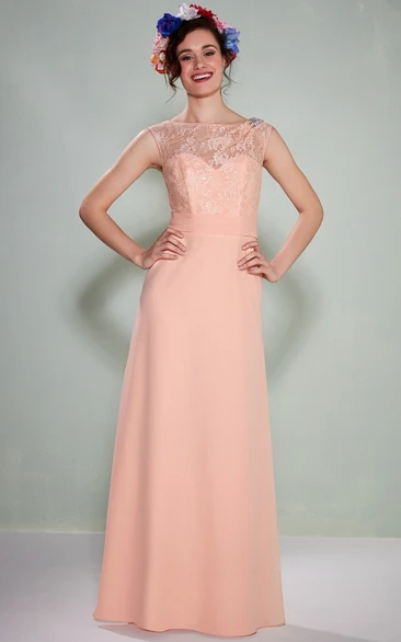Sleeveless Bateau Neck Chiffon Bridesmaid Dress