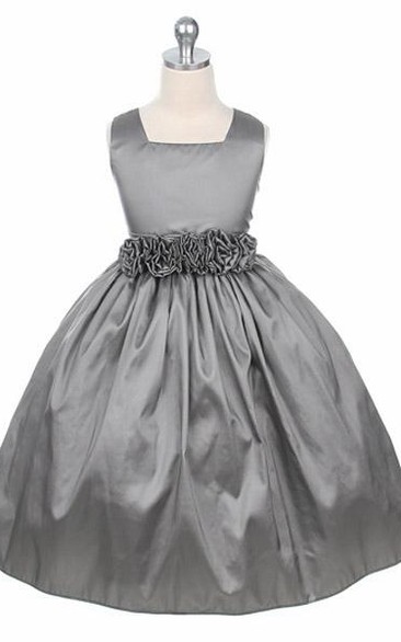 Tea-Length Tiered Taffeta Flower Girl Dress