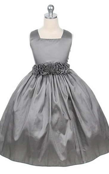 Tea-Length Tiered Taffeta Flower Girl Dress