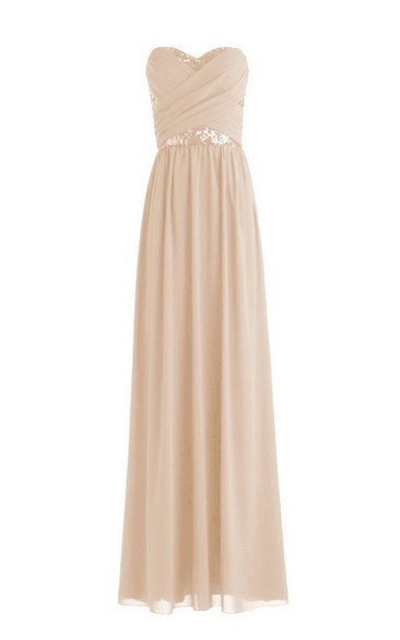 Sweetheart Pleated Chiffon Dress With Sequins