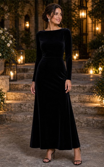 Black Velvet Long Sleeve Backless Floor-Length Dress