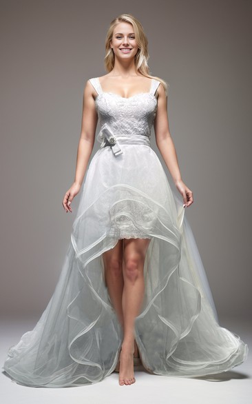 Short Removable Skirt White Reception Casual  Summer Bridal Pencil Tea Length Wedding Dress with Long Tail
