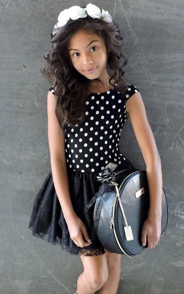 Broach Knee-Length Beaded Floral Tulle&Lace Flower Girl Dress