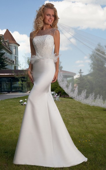 Jewel Floor-Length Beaded Jersey Wedding Dress With Lace Up