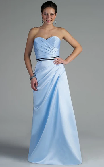 Sweetheart Taffeta Wrapped Long Bridesmaid Dress With Ruching