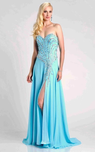 Sweetheart Chiffon A-Line Prom Dress With Side Slit And Crystal Detailing