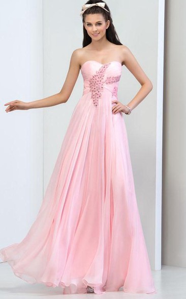 Sweetheart Beaded Pleats Long Prom Dress